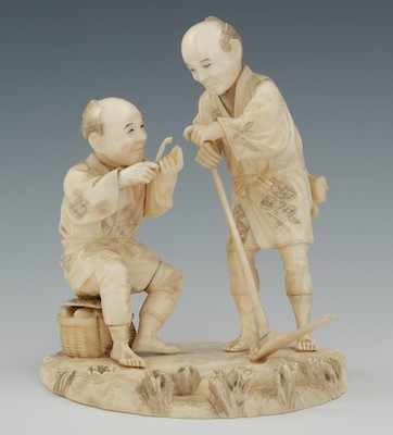 A Carved Ivory Figural of Two Farmers 13289a