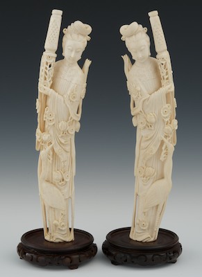 A Pair of Carved Ivory Attendants 13289d