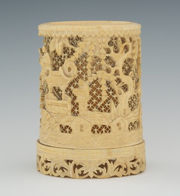 A Carved Ivory Brush Holder Deeply 1328b7