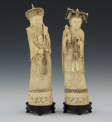 Large Pair of Chinese Carved Royalty