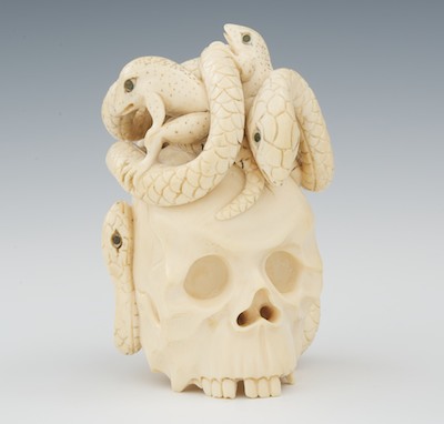 A Finely Carved Ivory Skull Signed 1328c1