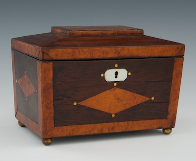 A Hand Made Wood Tea Caddy With a coffered