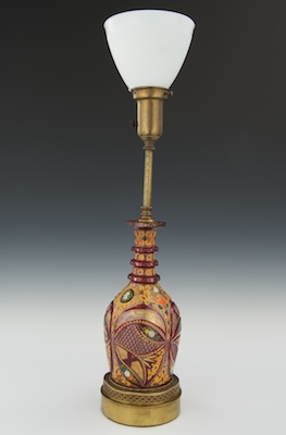 An Interesting Bohemian Glass Lamp Electric