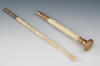 Two Carved Parasol Handles ca. 19th