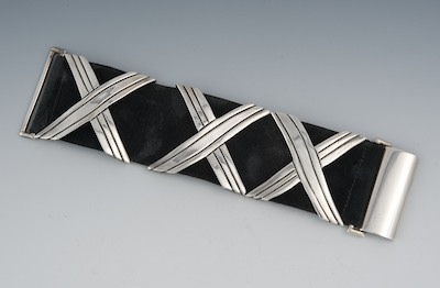A Hector Aguilar Silver and Suede Bracelet
