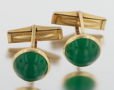 A Pair of Green Onyx and Gold Cufflinks