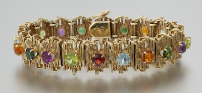 A Ladies' Colored Stone Gold Bracelet