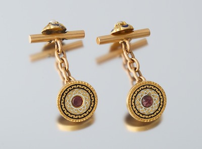 A Pair of Garnet and Enamel Cufflinks