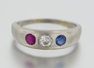 A White Gold Diamond Ruby and Sapphire