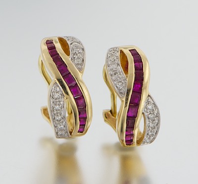 A Pair of Diamond and Ruby Earrings 132a2c