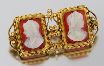 A Ladies' Double Cameo Brooch 14k