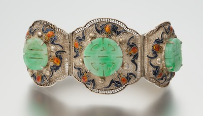 A Chinese Silver Enamel and Jadeite