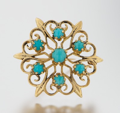 A Gold and Turquoise Brooch 14k