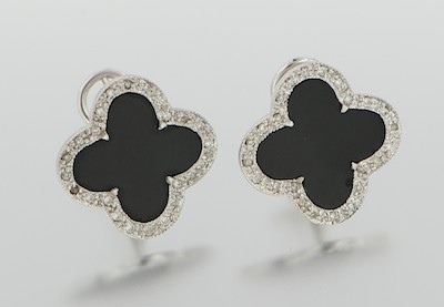 A Pair of Onyx and Diamond Earrings 132aa1