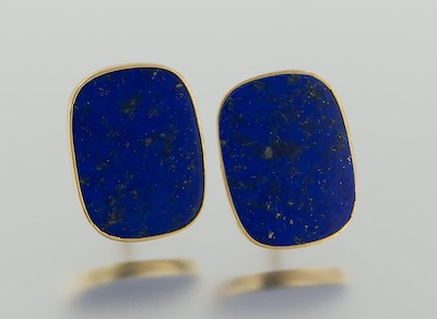 A Pair of Gold and Lapis Earrings 132afa