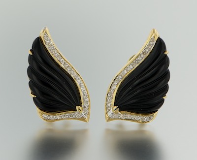 A Pair of Carved Onyx and Diamond 132b02