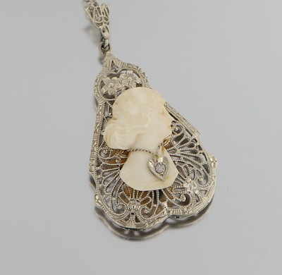 A Delicate Filigree and Cameo Pendant 132b06