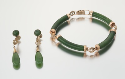 A Carved Jade Bracelet and Earrings 132b08