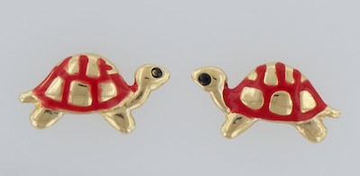 A Pair of 14k Gold and Enamel Turtle 132b1c