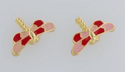 A Pair of 14k Gold and Enamel Dragonfly 132b1d
