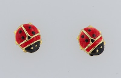 A Pair of 14k Gold and Enamel Ladybug 132b1e