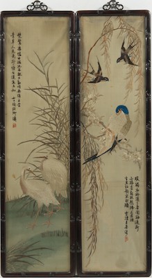 A Pair of Silk Embroidered Pictures