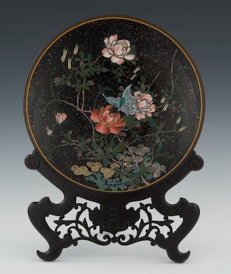 A Chinese Cloisonne Dish on a Carved 132c19