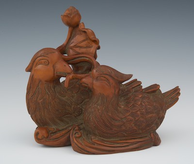 A Wood Sculpture of Two Water Birds
