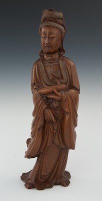 A Carved Wood Figure of a Quan