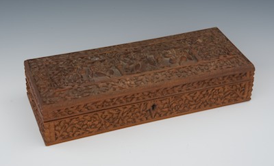 An Indian Carved Wood Box Of rectangular