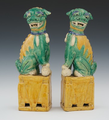 A Pair of Glazed Ceramic Foo Dogs Ceramic