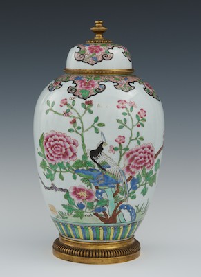 A Porcelain and Ormolu Lidded Jar