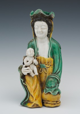 A Sancai Glaze Kuan Yin Figure