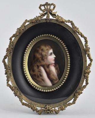 Framed Miniature Portrait on Porcelain 132cda