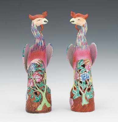 A Pair of Porcelain Ho Ho Bird Figurines