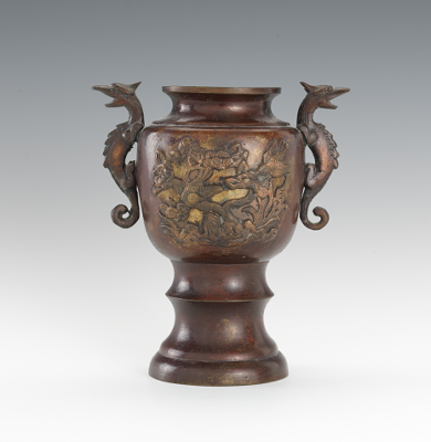 Bronze Decorated Urn with Dragon Handles
