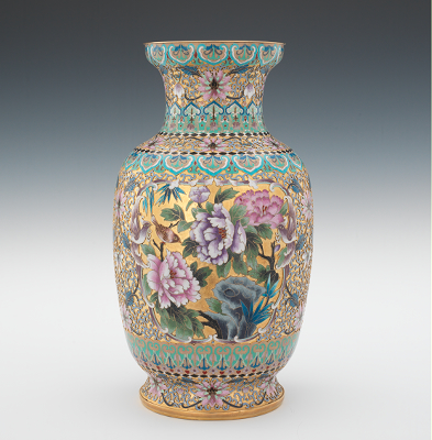 A Large Champleve Enameled Vase Having