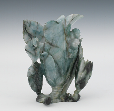 Blue-Green Carved Jadeite Lotus