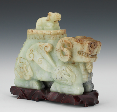 Carved Jade Ram Vessel with Small 132e0e