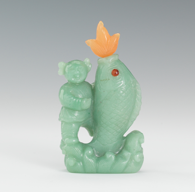 Chinese Carved Green Jade or Bowenite