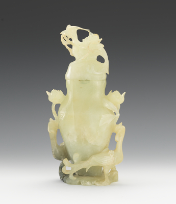 Carved Jade Lidded Vase with Phoenix