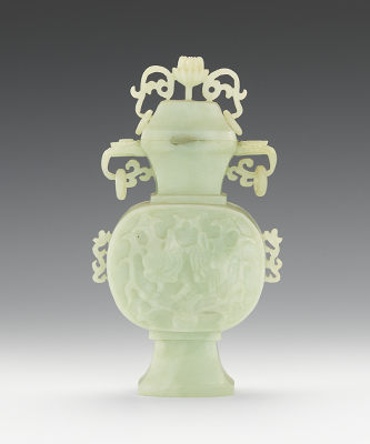 A Small Jade Lidded Vase with Rings