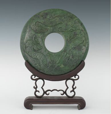 A Carved Spinach Jade Bi Disk Simple 132e44