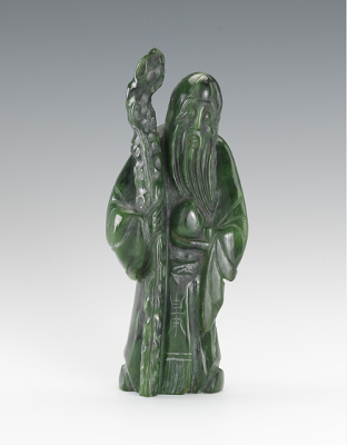 Chinese Carved Green Jade Deity