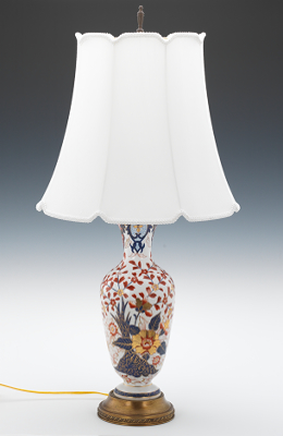 A Porcelain Table Lamp and Shade Imari