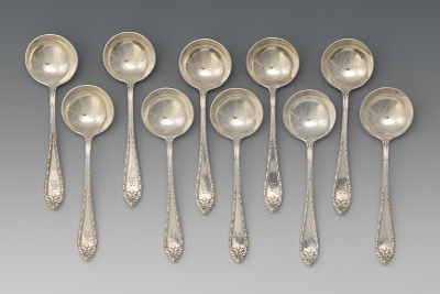 Ten Sterling Silver Cream Soup Spoons