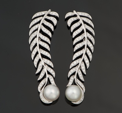 A Pair of Diamond and Pearl Feather