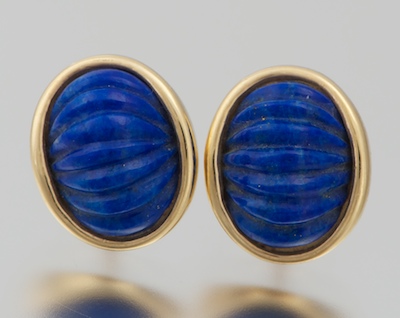 A Pair of Carved Lapis Earrings