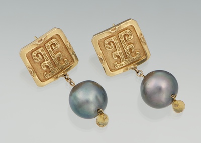 A Pair of 18k Gold and Grey Pearl