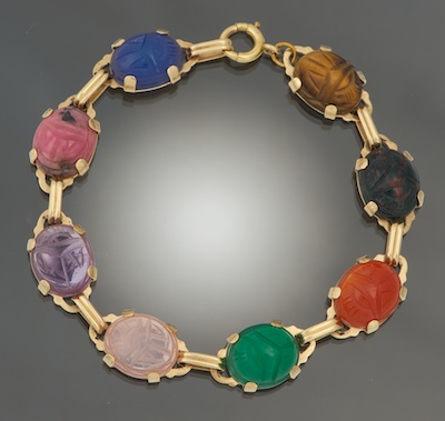 A Ladies' Hardstone Scarab Bracelet